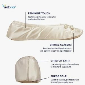 Isotoner Bridal, Seed Pearl Satin Slippers NWT